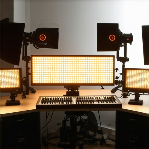 Modern studio environment with RGB LED panels and softboxes demonstrating expert lighting control.