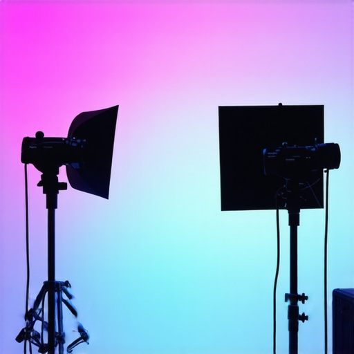 Studio with softboxes and RGB lights creating a cinematic scene