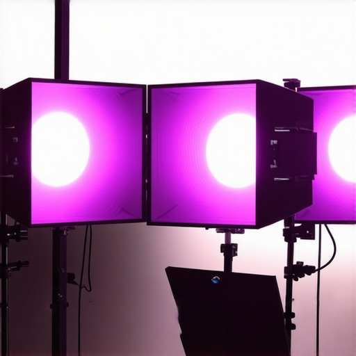 Professional RGB studio lighting with control interface and softboxes