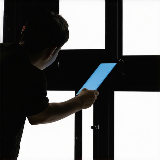 A technician cleaning and inspecting LED panel lights in a professional studio