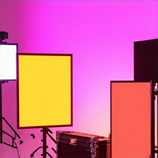 Studio with LED panels and RGB lights arranged for creative filming