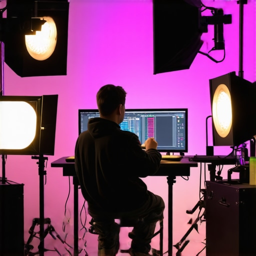 Professional content creator adjusting RGB and LED studio lights
