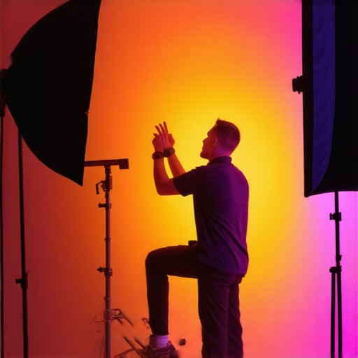 Creator fine-tuning softbox and RGB lighting in a professional studio