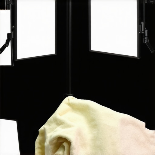 A person gently cleaning LED panels in a well-equipped studio.