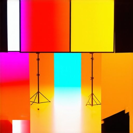 A well-configured professional video studio with RGB lights and softboxes emphasizing calibration and placement.