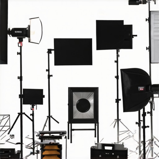 Clean and organized professional lighting setup with RGB panels and softboxes