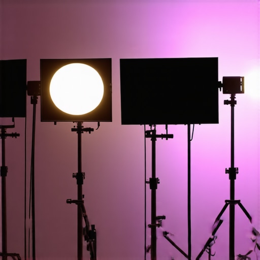 A well-organized professional video studio with softbox, RGB, and LED lights arranged for optimal filming conditions.