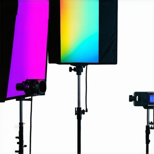 A well-lit professional video studio with softboxes and RGB lights illuminating a subject evenly.