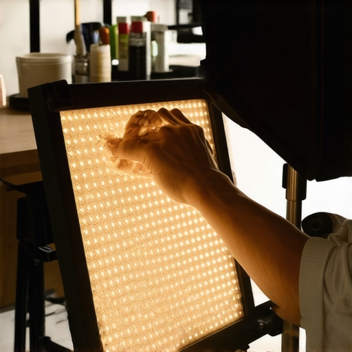 Studio LED Panel Maintenance Person cleaning a professional studio LED panel with a soft cloth, highlighting maintenance practices.