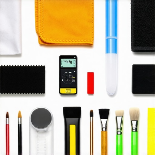 A clean workstation with tools for maintaining studio lights, highlighting organized lighting care.