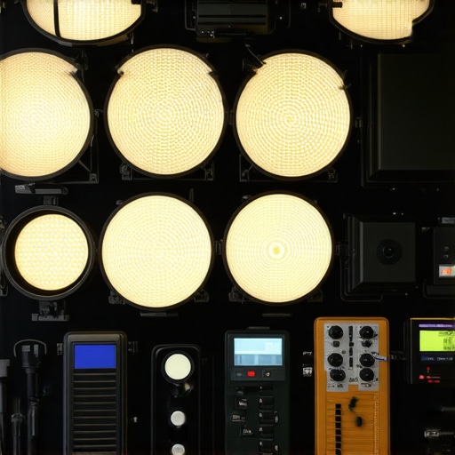 A professional studio with LED lights, calibration tools, and cleaning supplies organized for regular maintenance.