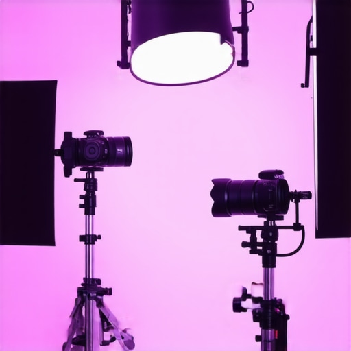 A modern studio with stable RGB lights and softboxes creating flicker-free environment for video recording