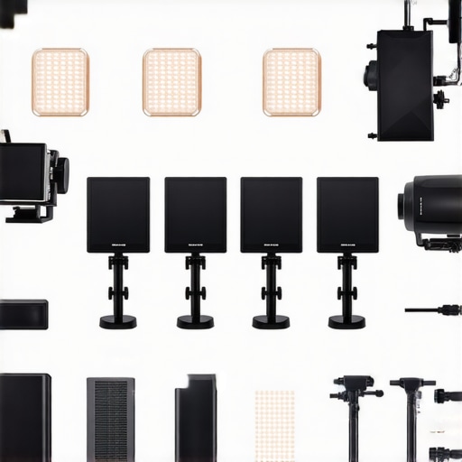 A well-organized professional studio with LED lights, softboxes, and calibration equipment for optimal lighting performance.