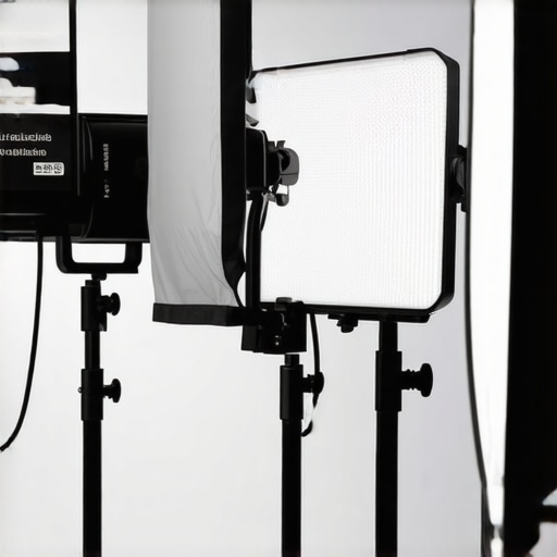 Technician cleaning LED panels and adjusting softbox diffusion layers in a professional studio setting